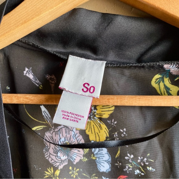 Sheer Kimono Robe Floral Open Front Cardigan Black Satin Tuxedo Women’s One Size - Picture 11 of 11